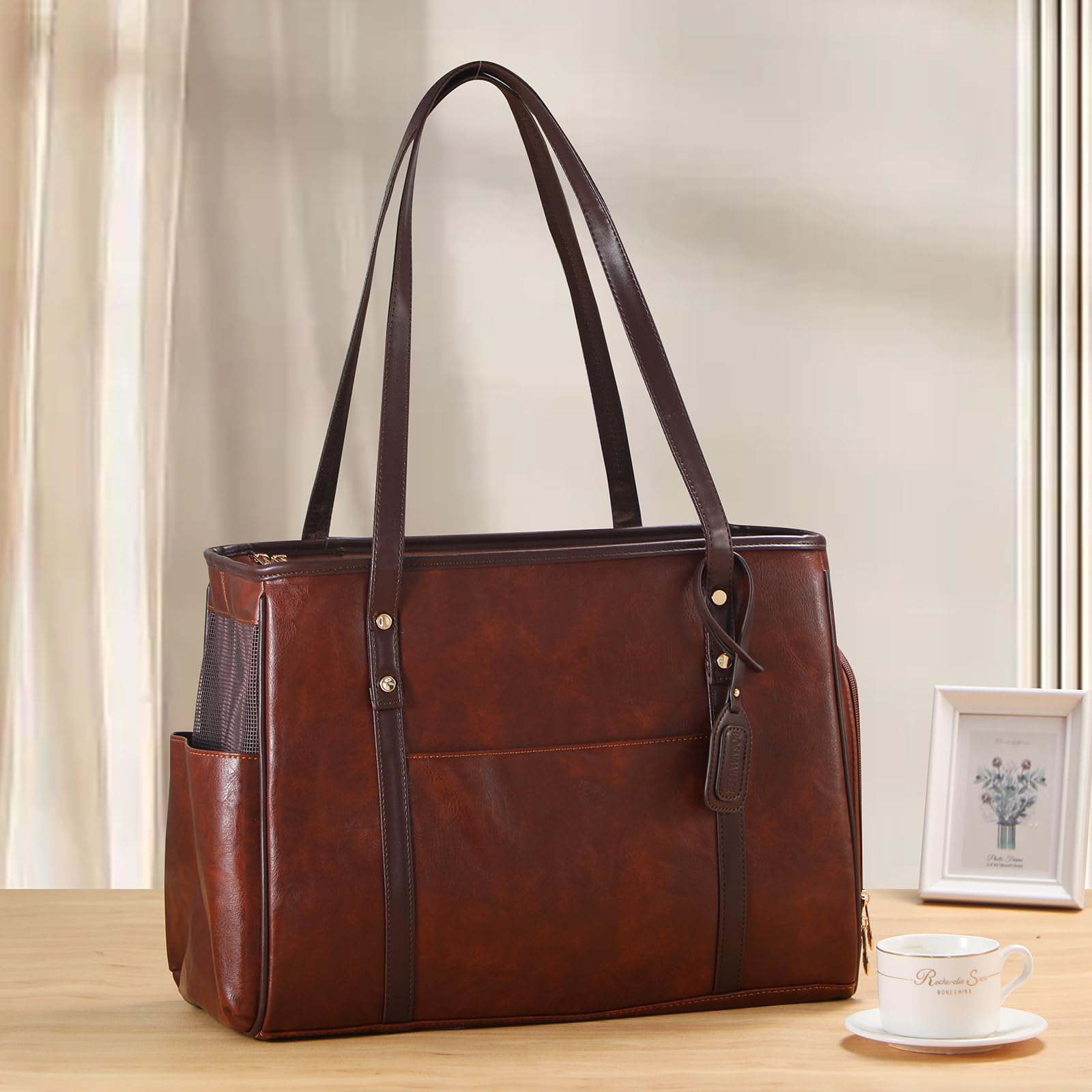 Bosnanller Fashion Dog Carrier Purse coffee under-seat travel companion for convenient flights.