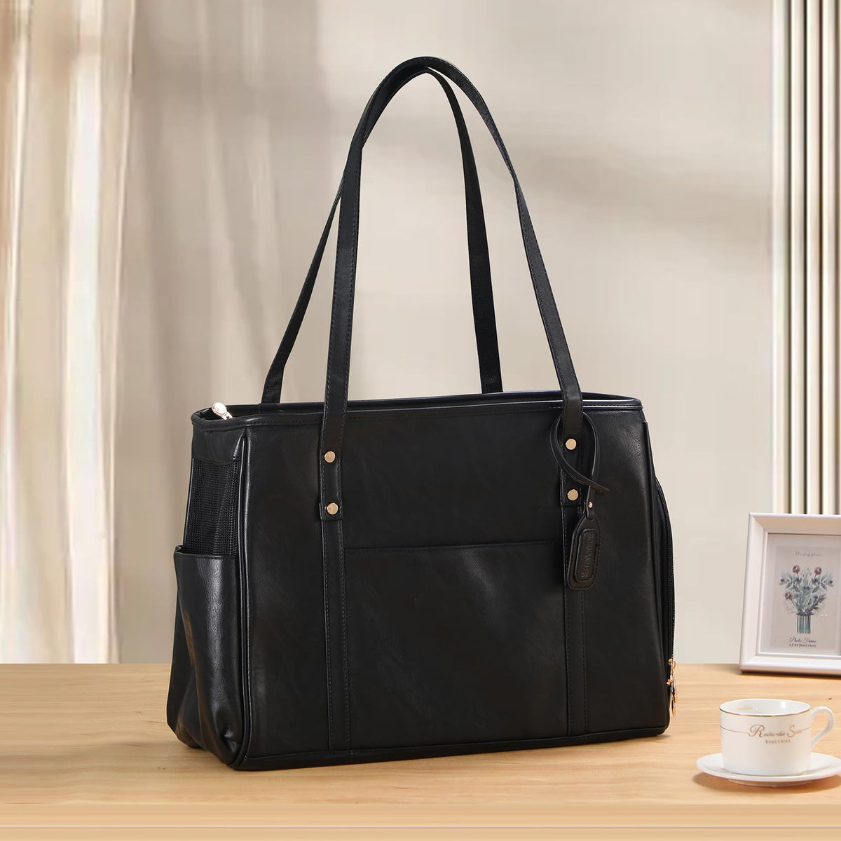 Bosnanller Fashion Dog Carrier Purse under-seat design keeps pets close during air travel.