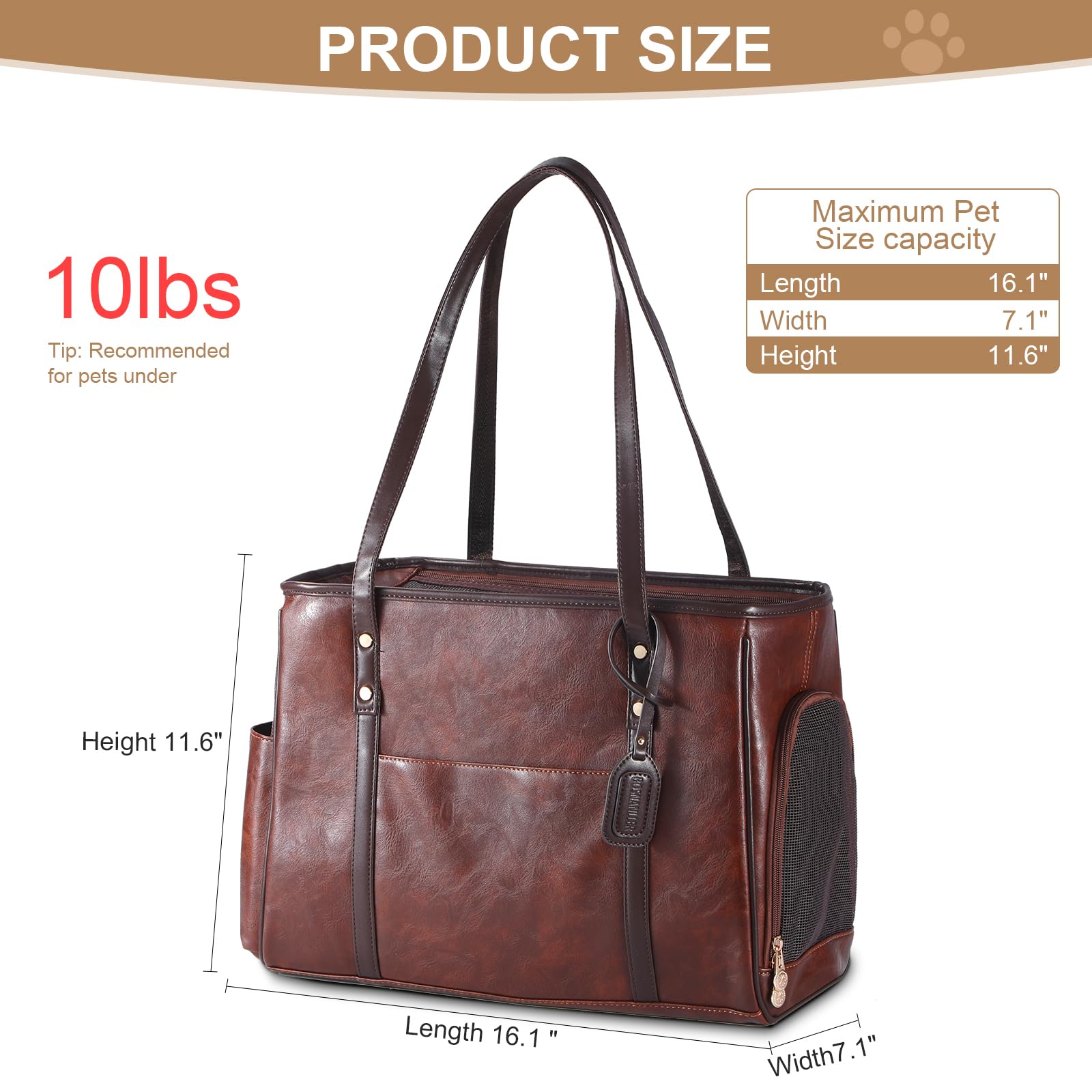 Bosnanller Premium Leather Cat Carrier Bag coffee stylish transport with pockets for organizing essentials.