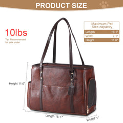 Bosnanller Premium Leather Cat Carrier Bag coffee stylish transport with pockets for organizing essentials.