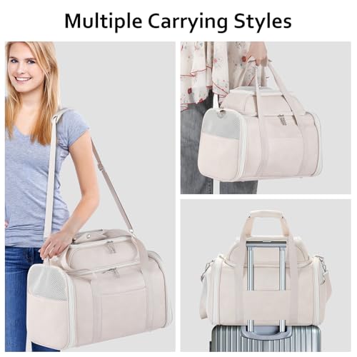 Bosnanller carrier beige breathable mesh panels for airflow and pet visibility