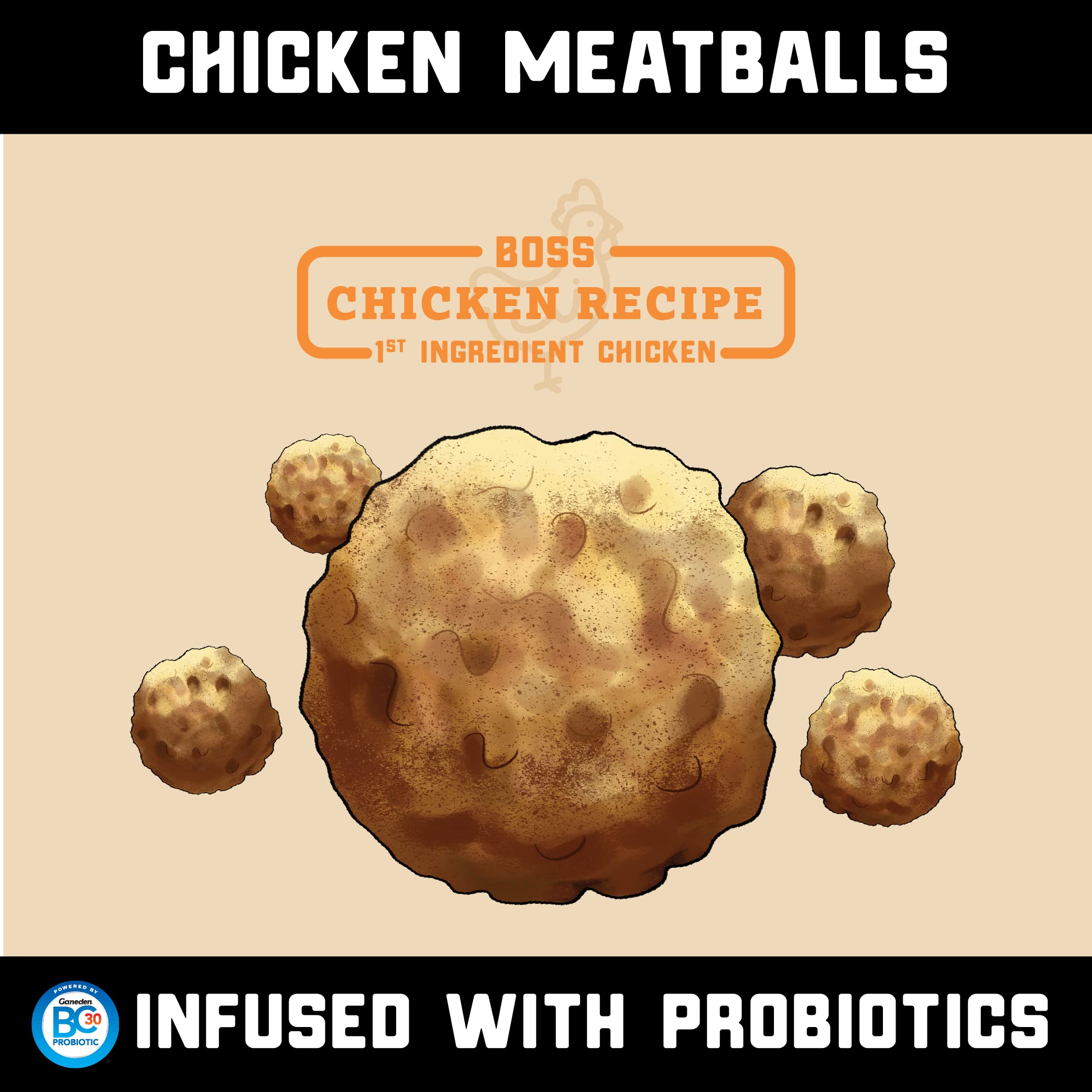 Close-up of Boss Dog ProBalls texture shows a protein-rich bite.