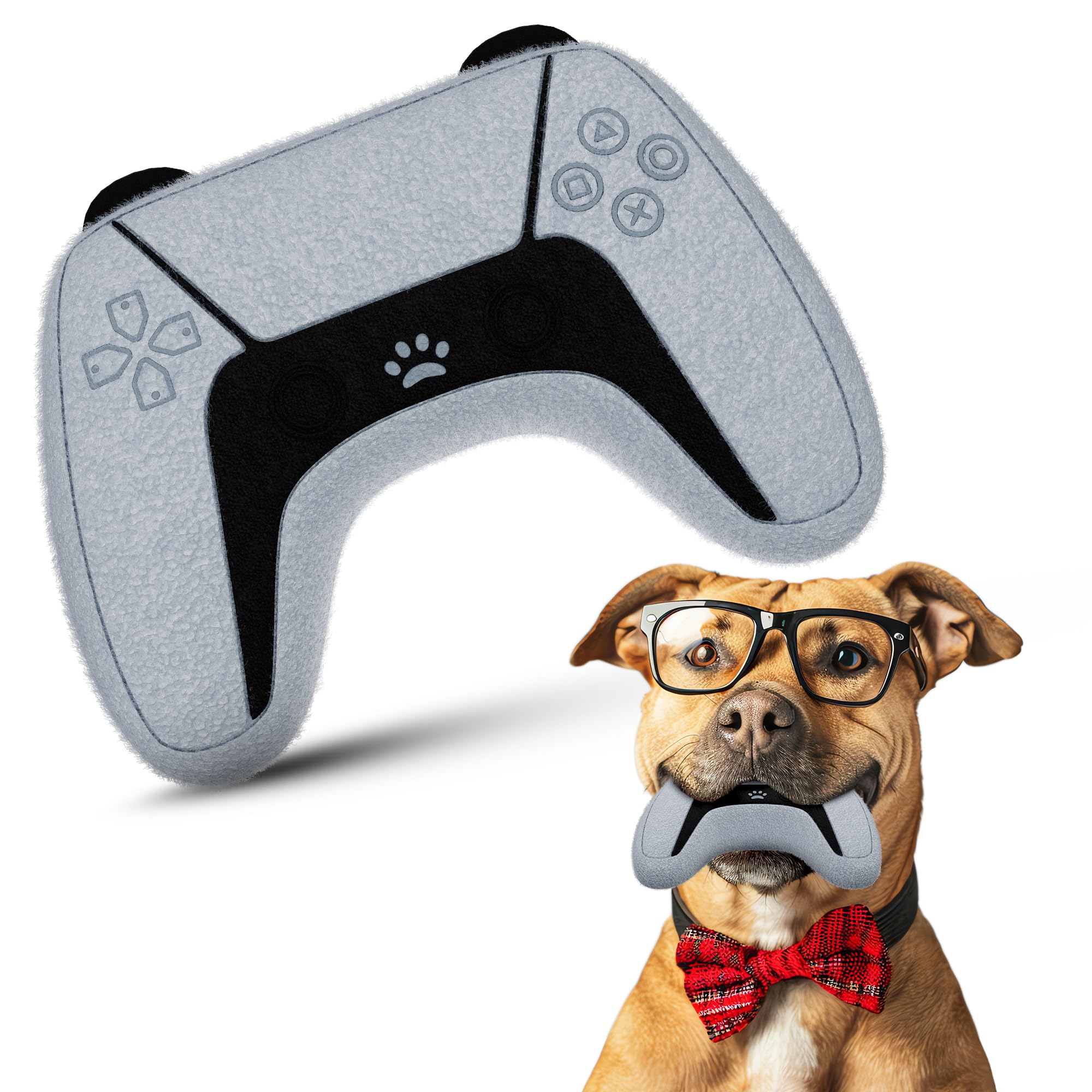 Both Tails video game controller dog toy—fun parody for photo-worthy playtime.