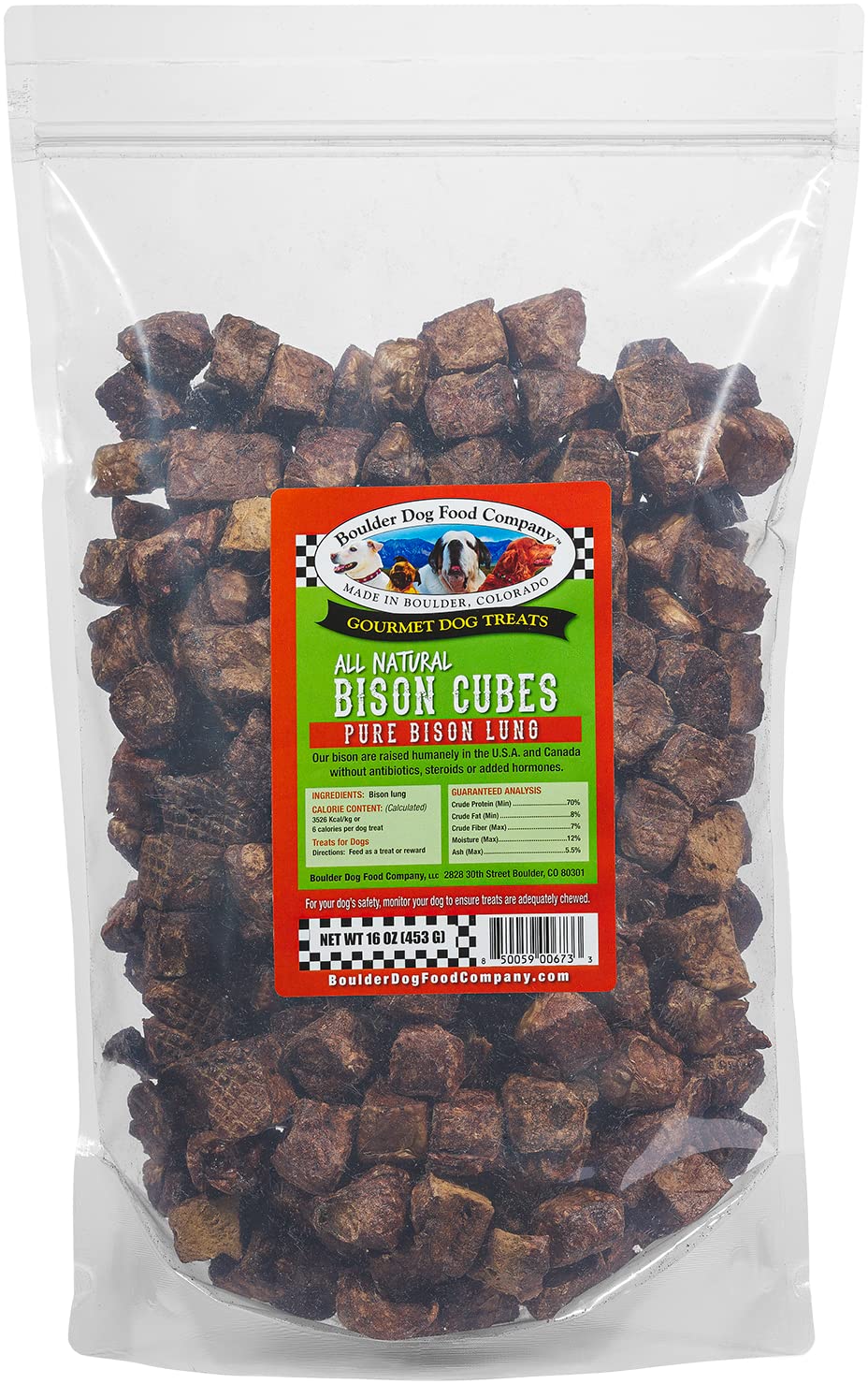 Boulder Dog Food Company Bison Cubes packaging highlighting premium treats