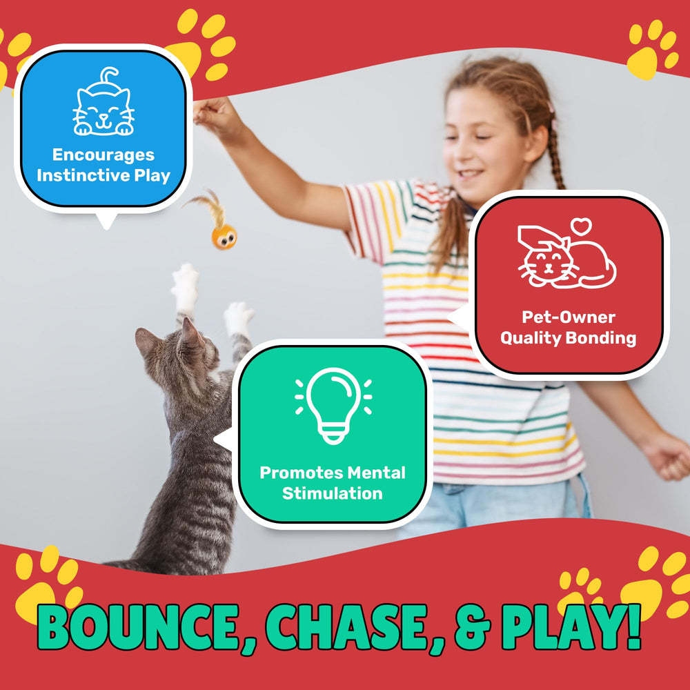 Bouncy Tails cat ball toy 15-pack packaging emphasizes value and backup play options.
