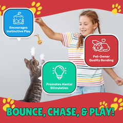 Bouncy Tails cat ball toy 15-pack packaging emphasizes value and backup play options.