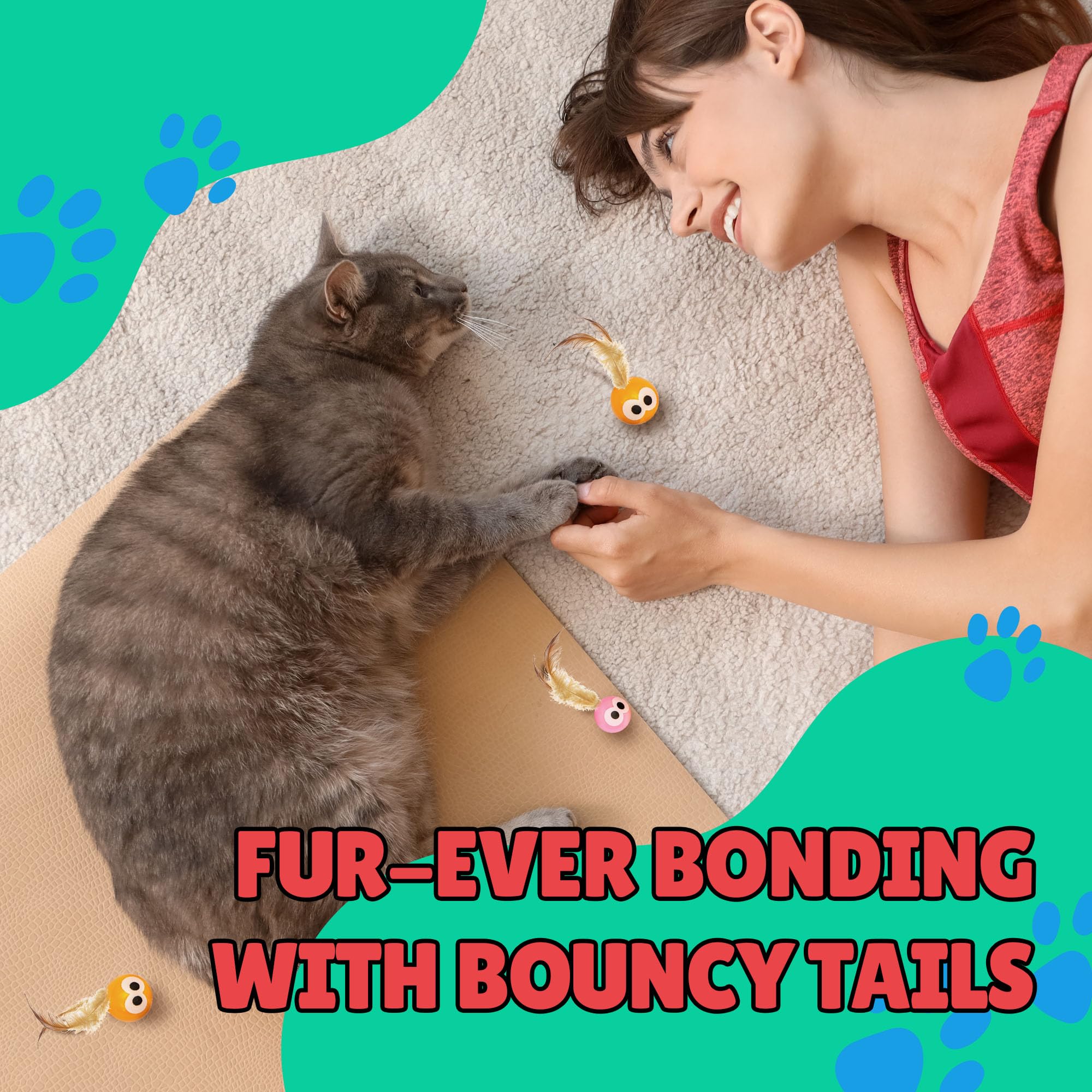 Bouncy Tails cat ball toy paw swipes captured during lively wand-free play.