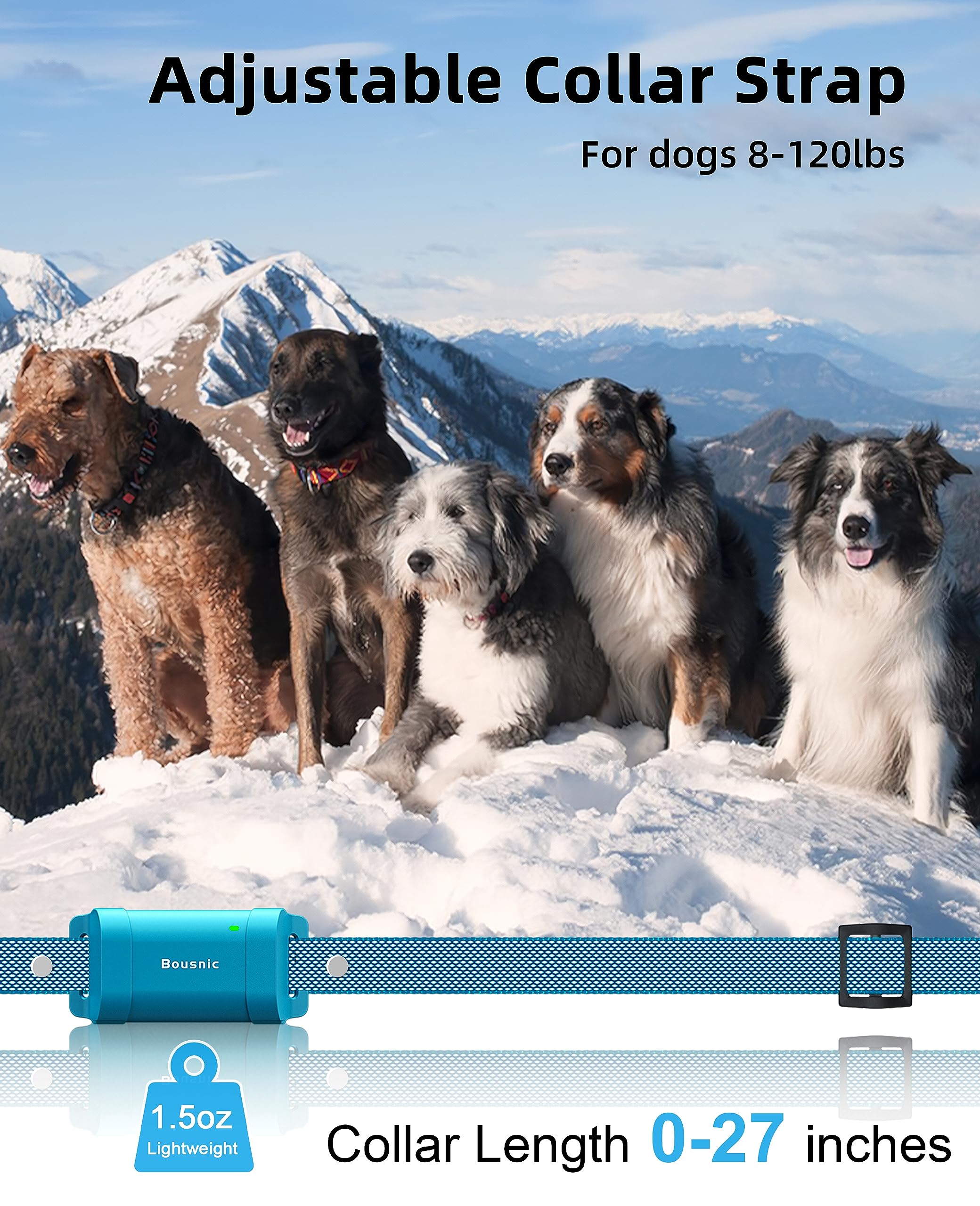 Bousnic adjustable collar fits dogs 8–120 lbs for versatile use