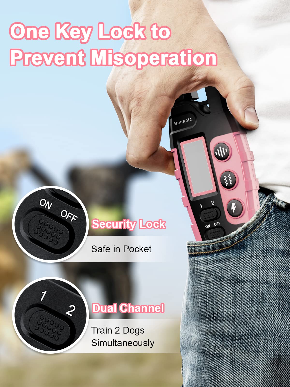 BOUSNIC compact lightweight receiver worn on a dog’s neck for comfortable daily use.