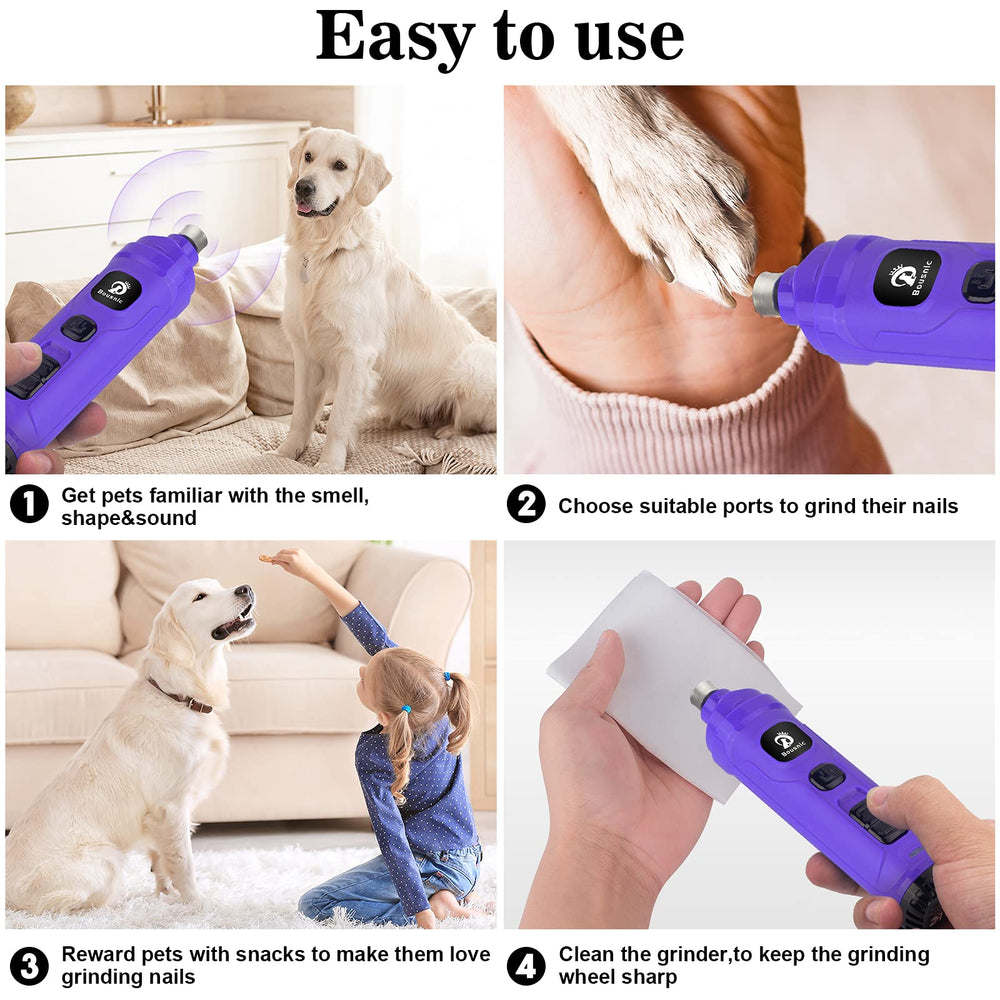 BOUSNIC compact purple nail grinder for on-the-go pet care.