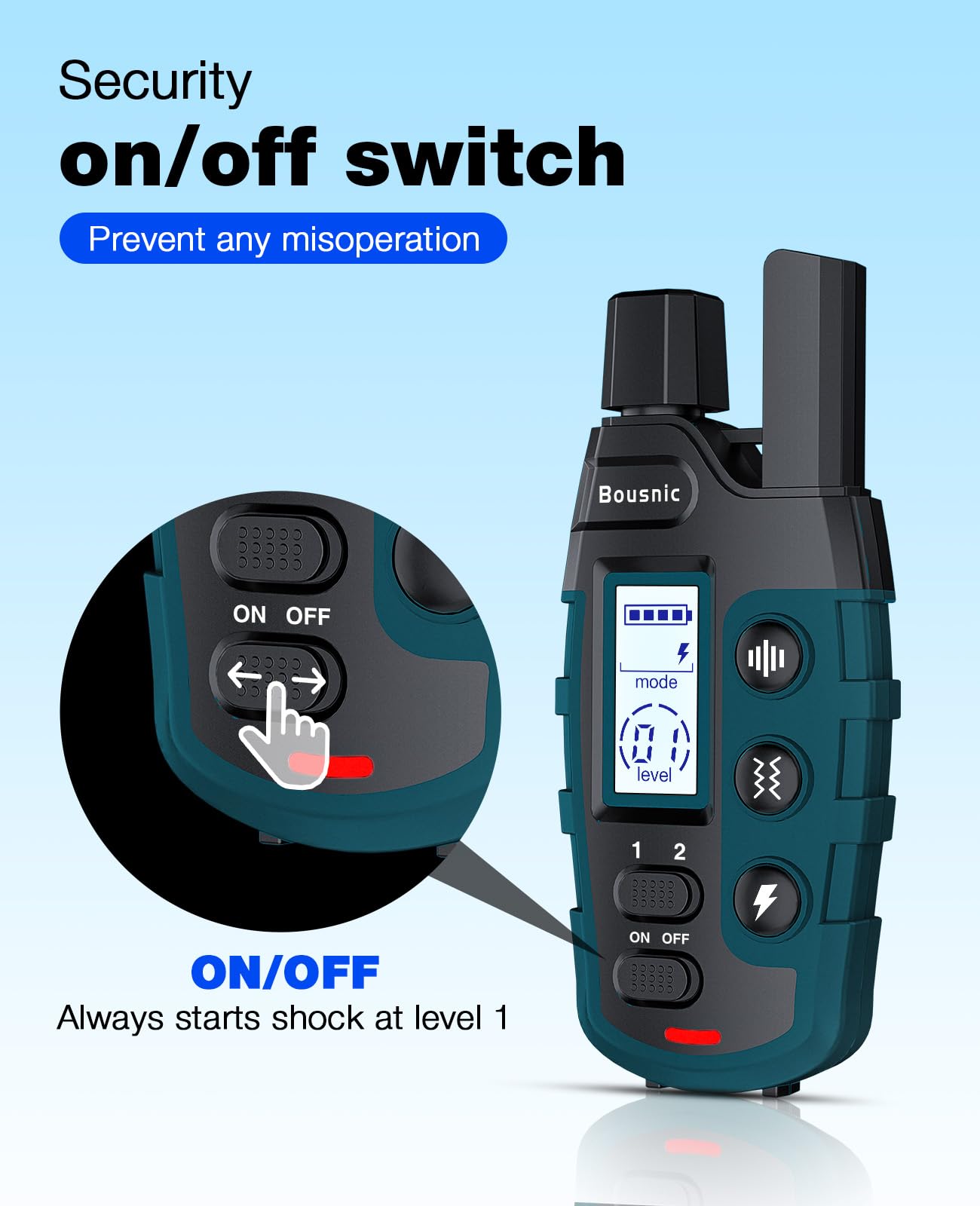 BOUSNIC dog shock collar range enables training up to 3300 ft outdoors.