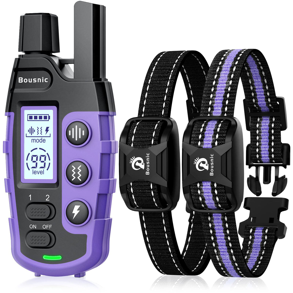 Bousnic dog shock collar receiver on dog's neck for reliable remote training signals