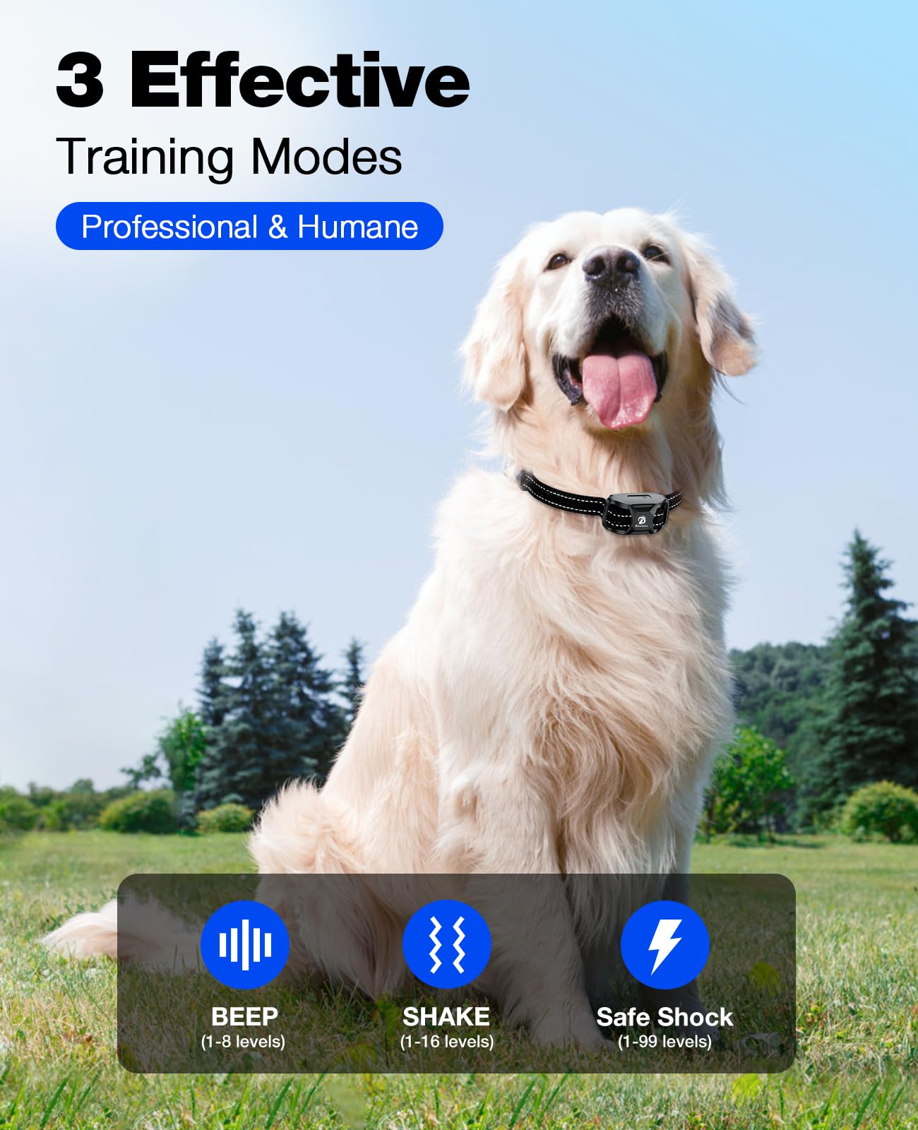 BOUSNIC dog shock collar receiver demonstrates IP67 waterproof durability for all-weather training.