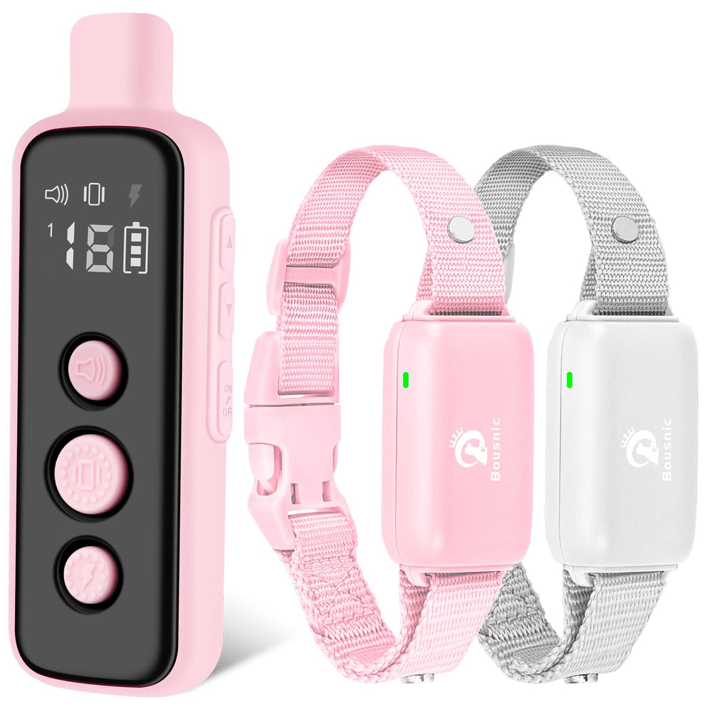 BOUSNIC dog shock collar remote for two dogs enabling dual training sessions.
