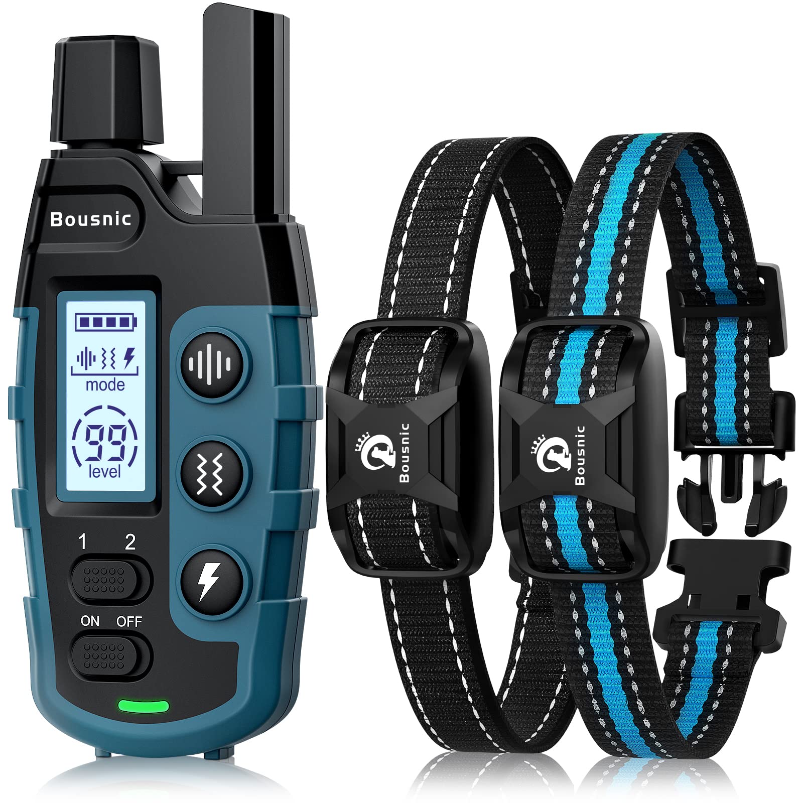 BOUSNIC dog shock collar remote with long-range control for indoor and outdoor training.