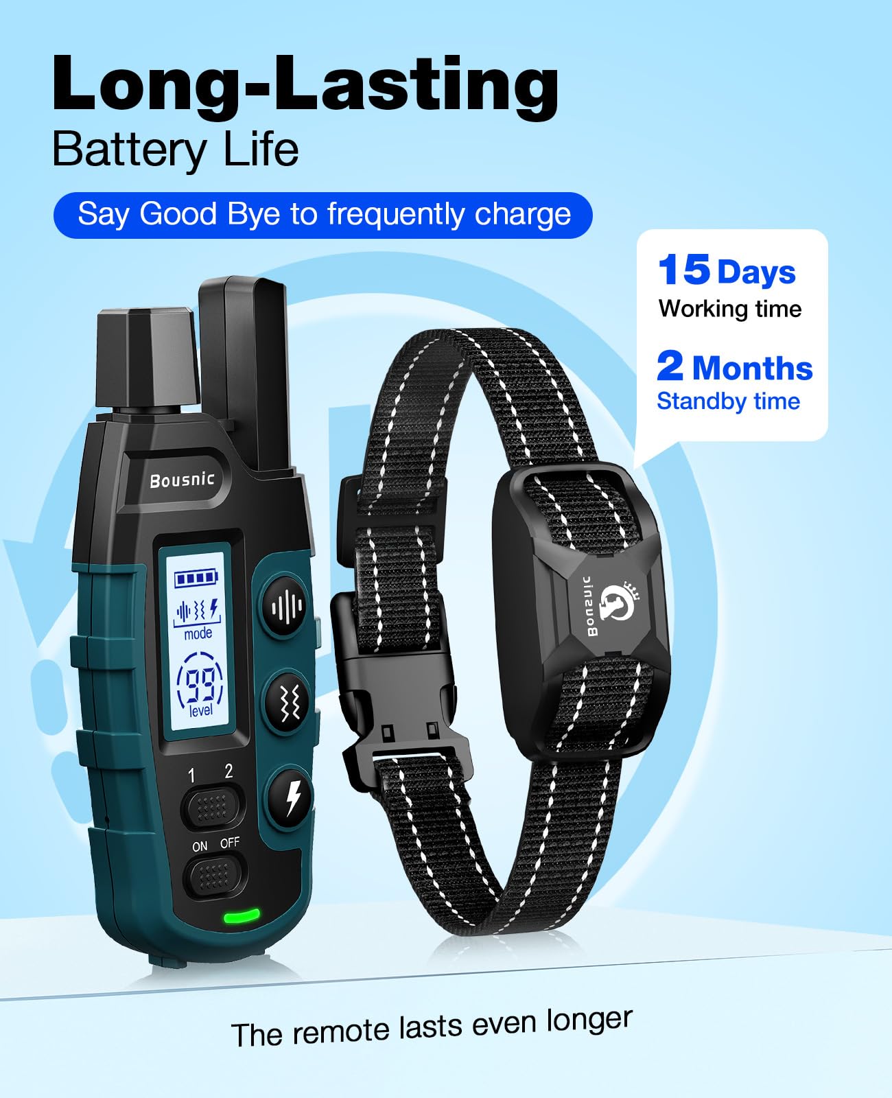 BOUSNIC dog shock collar safe shock mode with adjustable levels supports humane training.