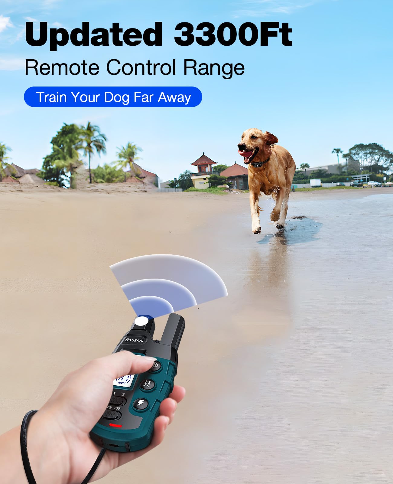 BOUSNIC dog shock collar receiver withstands rain for reliable outdoor sessions.