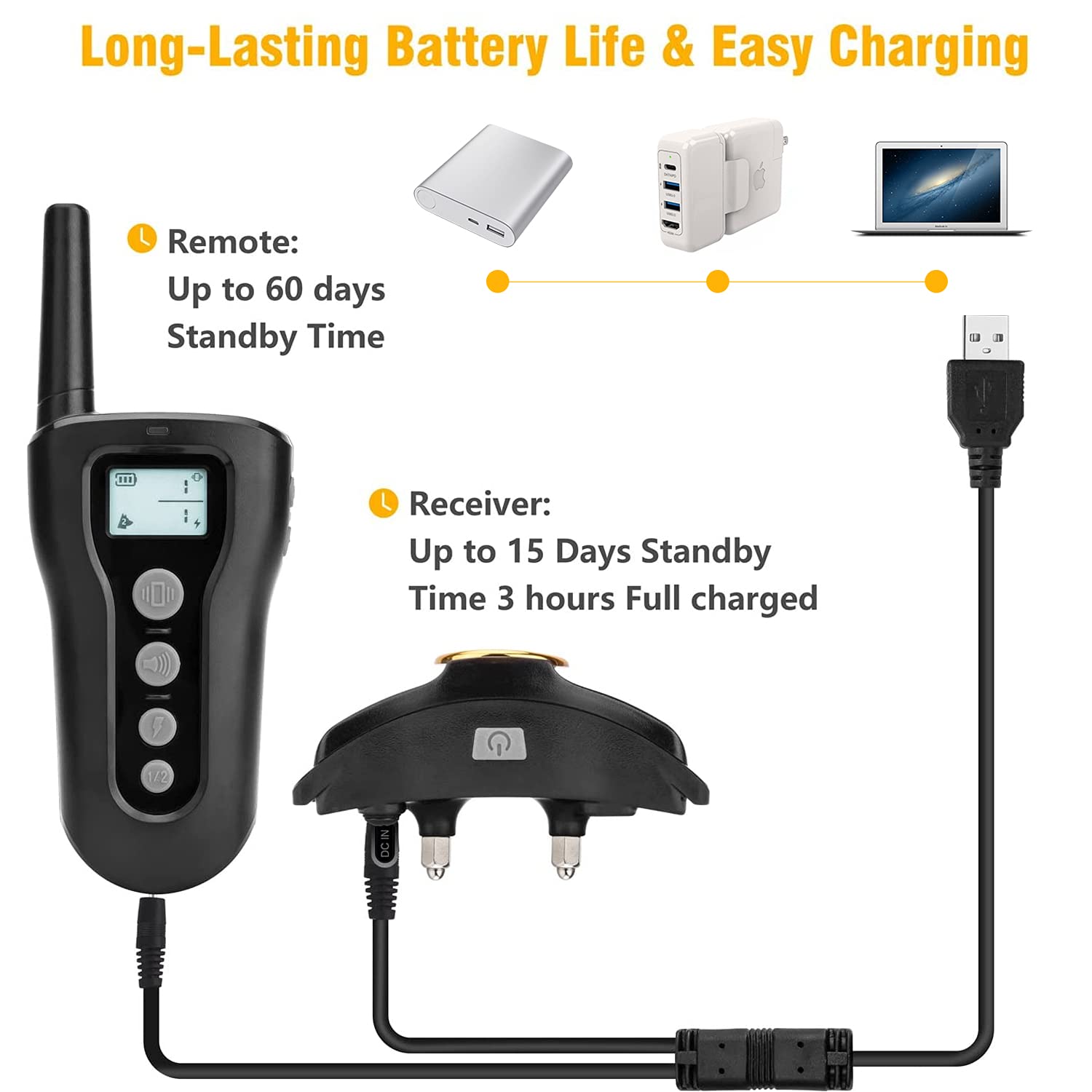 BOUSNIC rechargeable battery collar charges in 2-3 hours for daily use.