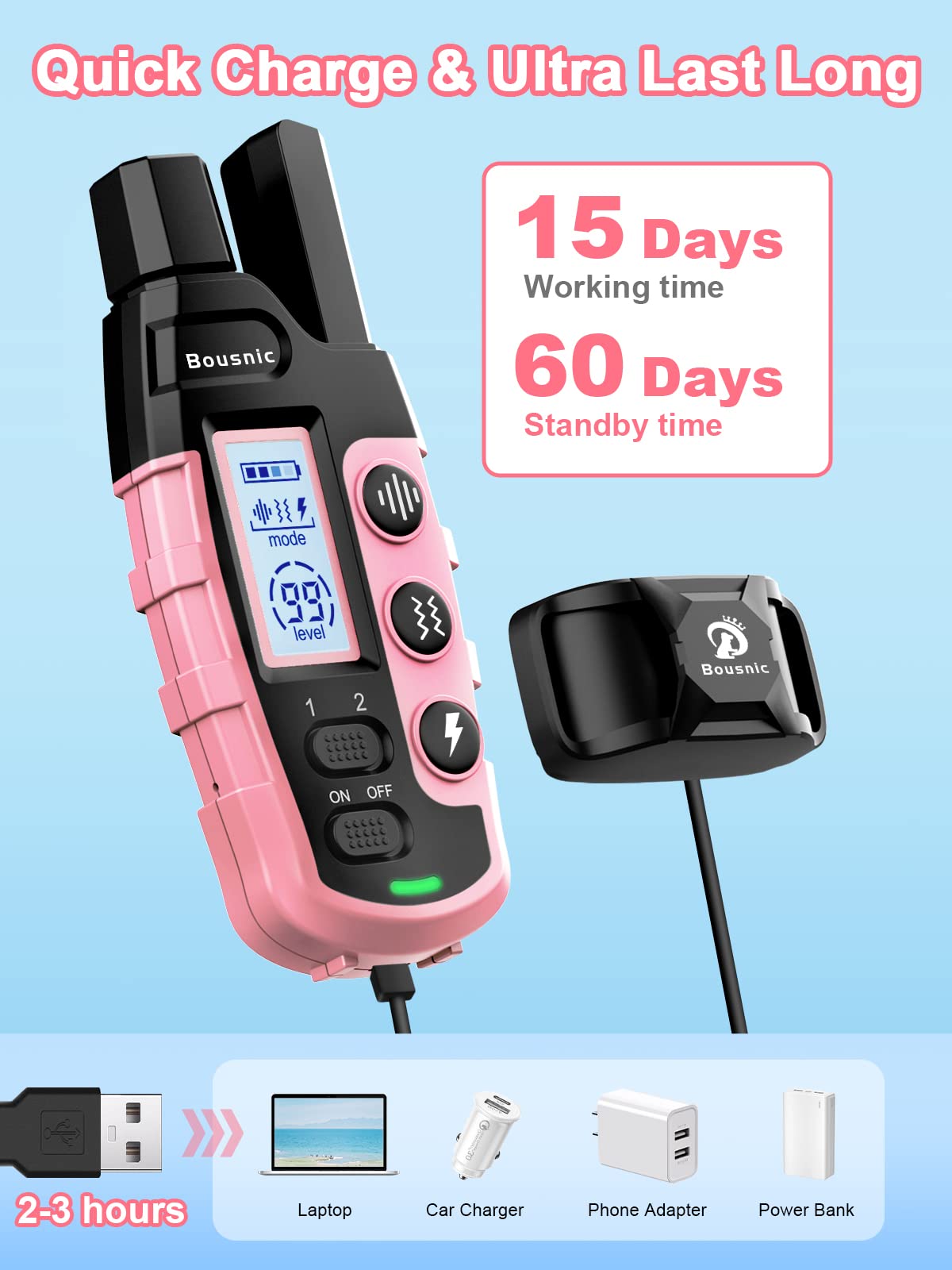 BOUSNIC quick-charge battery life ensures readiness after short USB top-ups.