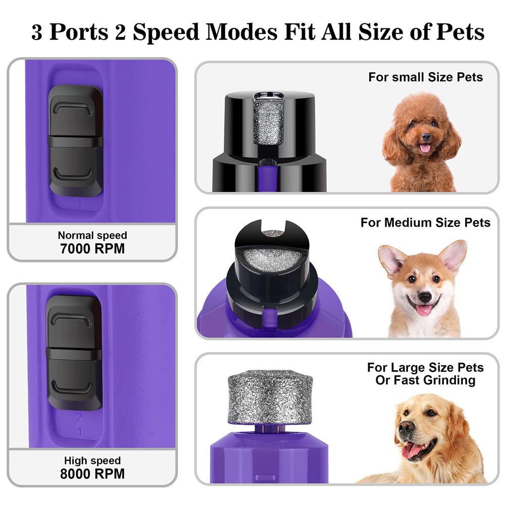 BOUSNIC rechargeable dog nail grinder with USB for cordless use.