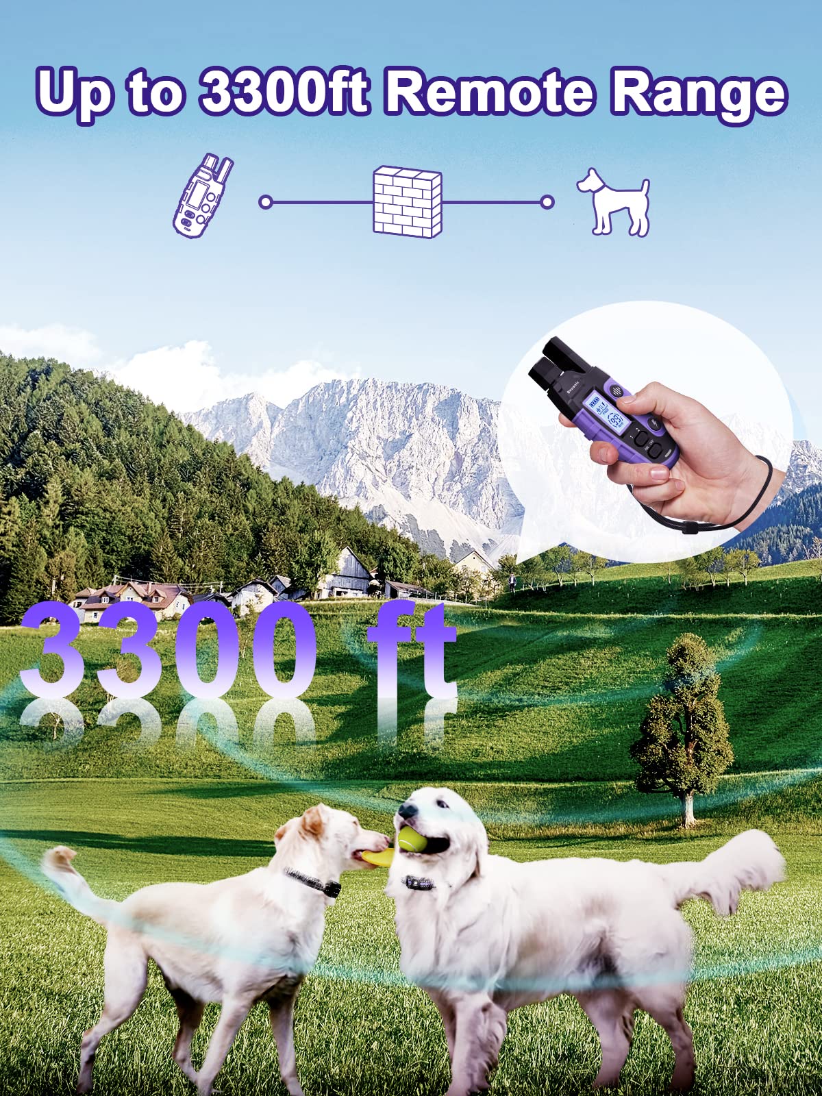 Bousnic remote transmitter with dual-channel for two-dog training setup