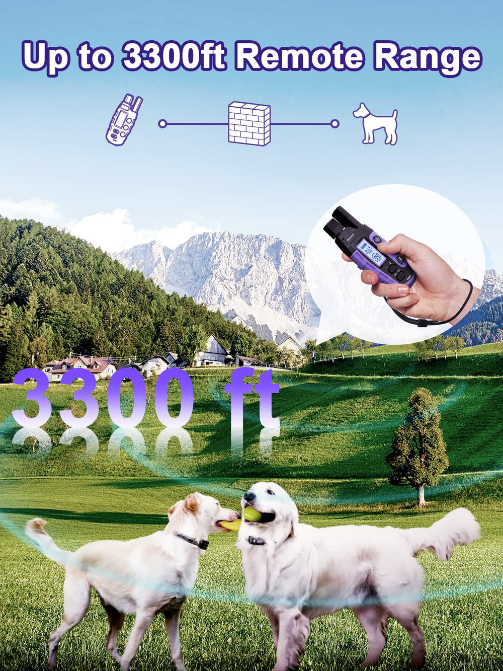 Bousnic remote transmitter with dual-channel for two-dog training setup