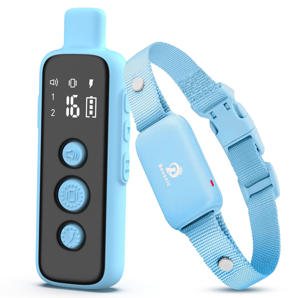 Bousnic shock collar blue front view for confident training cues and everyday use