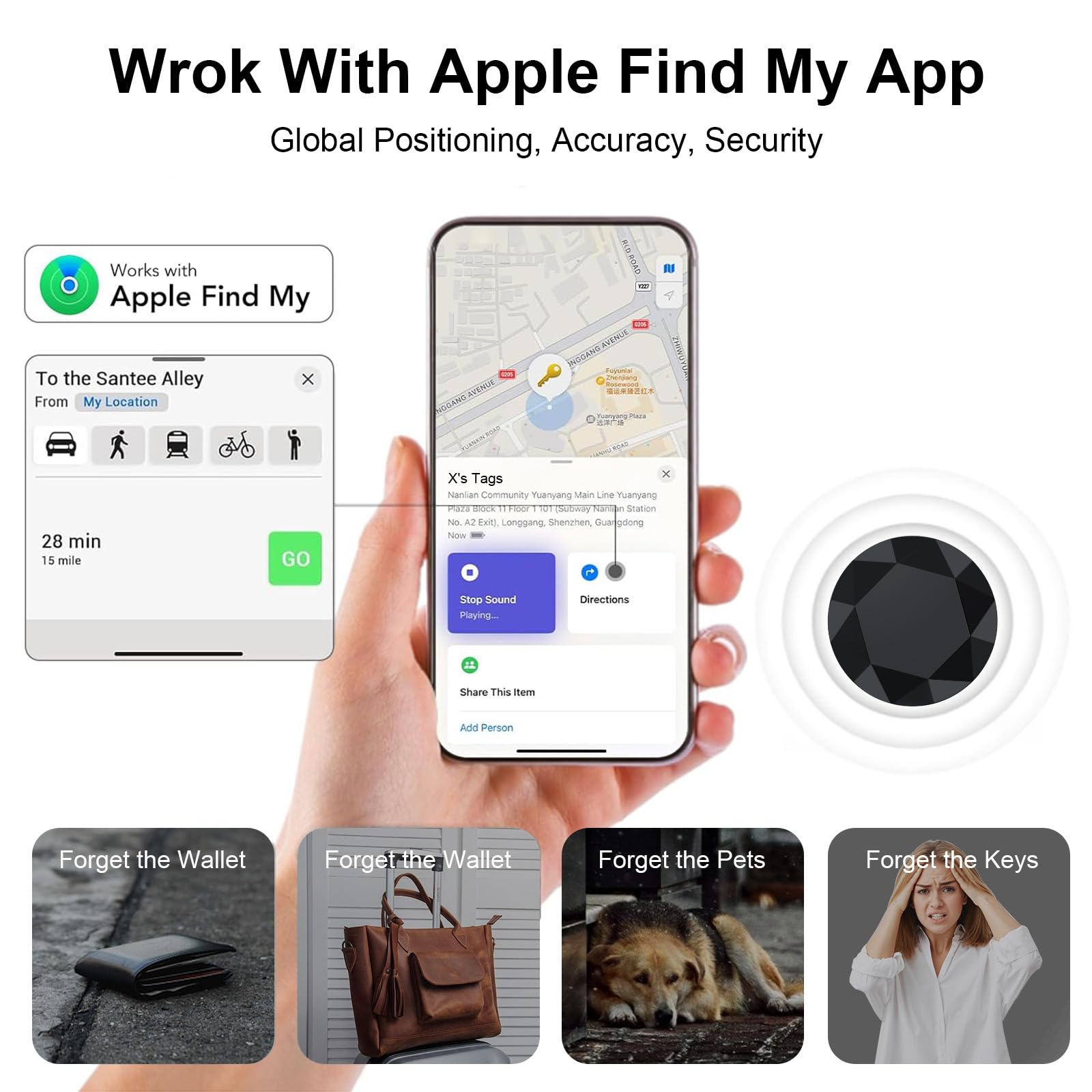 BowenBo Air Tracker keys-beep demonstrates quick locating via loud sound alerts.