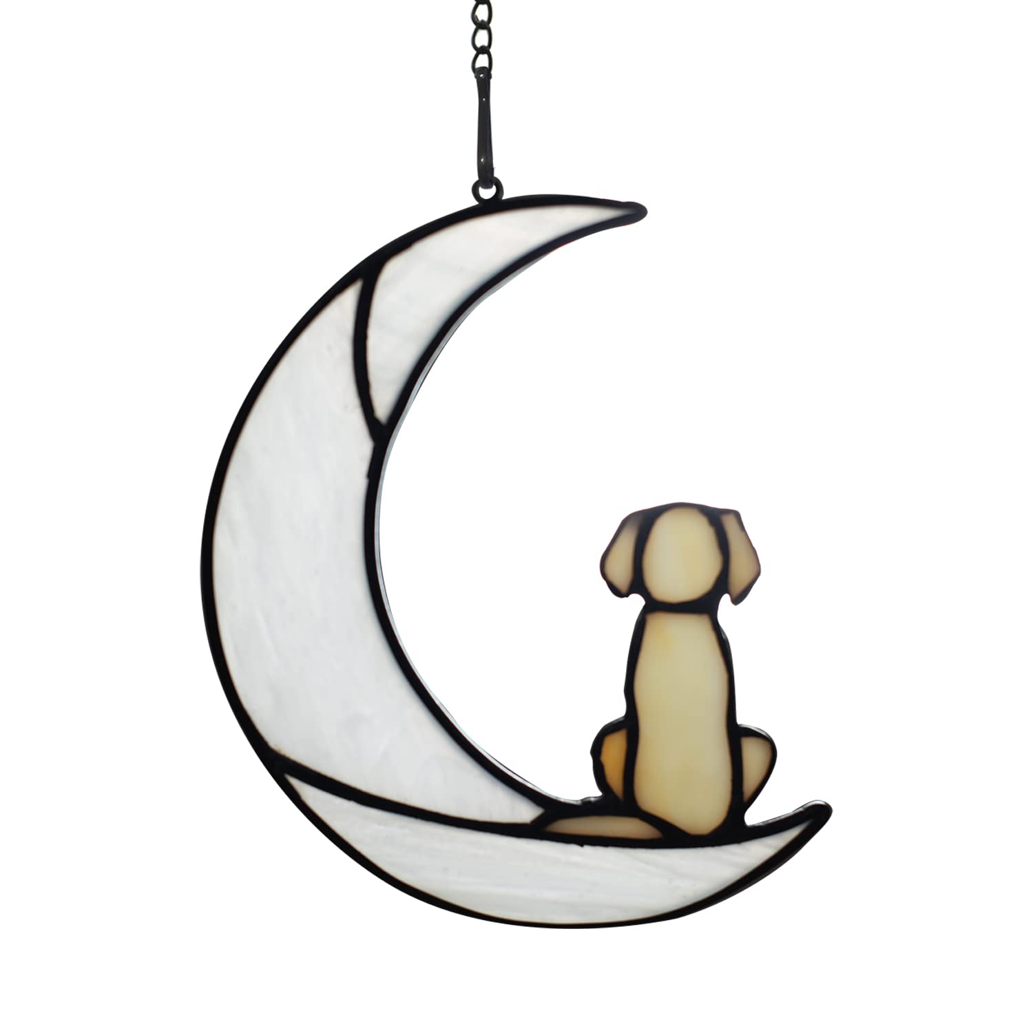 BOXCASA dog on moon stained glass suncatcher brings memorial warmth to windows