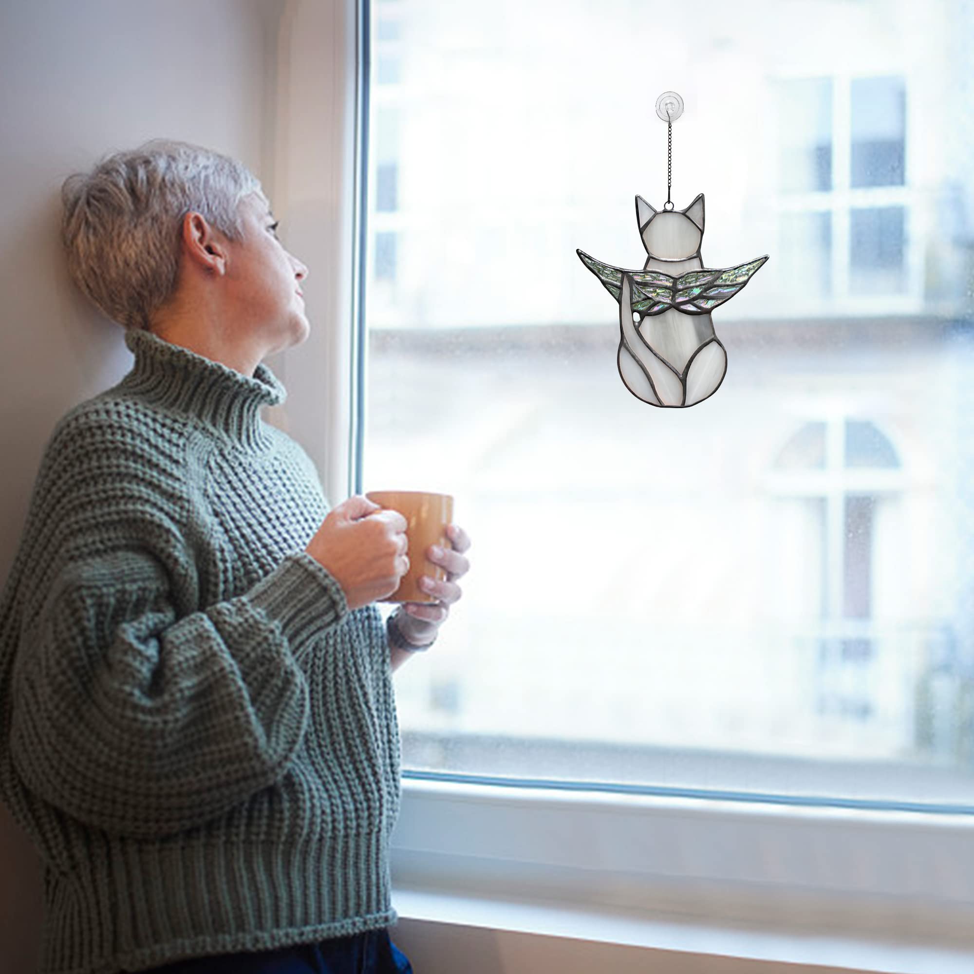 BOXCASA window-hanging cat memorial suncatcher brightens entries with comforting remembrance