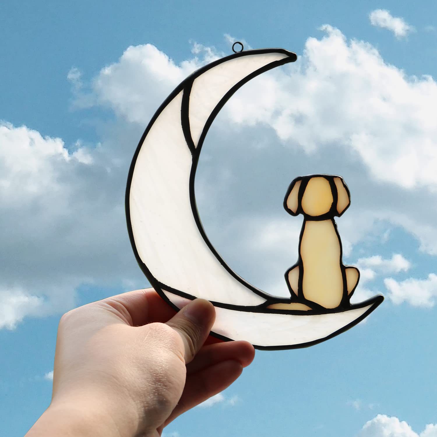 BOXCASA yellow dog memorial suncatcher in window creates comforting sunlight glow