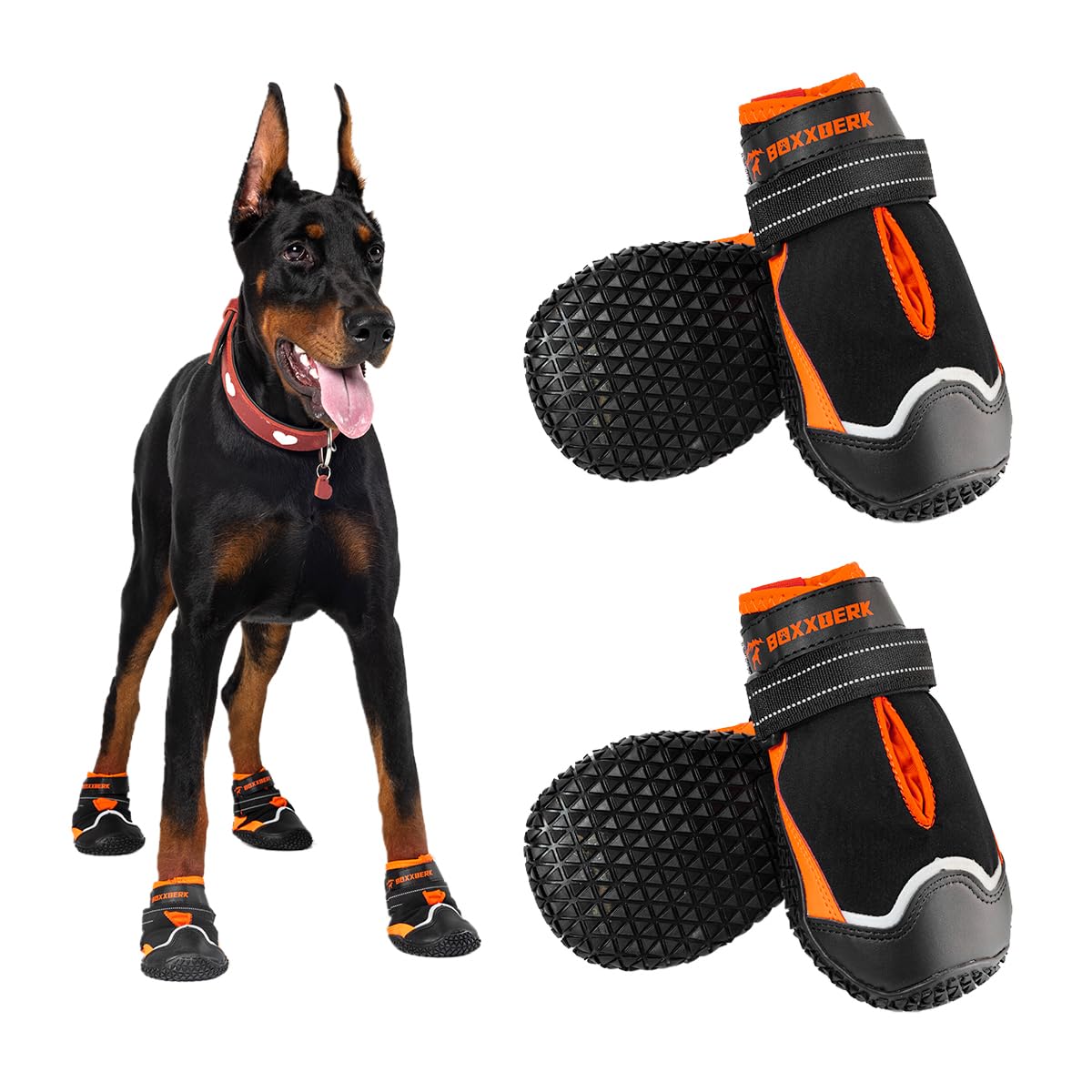 BoxxBerk waterproof dog shoes for large dogs protect paws during rain and muddy walks.