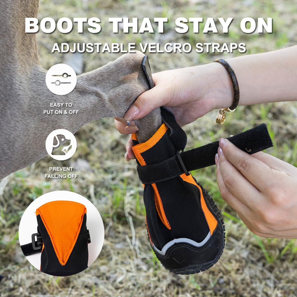 BoxxBerk dog shoes wide opening with Velcro for easy on/off.