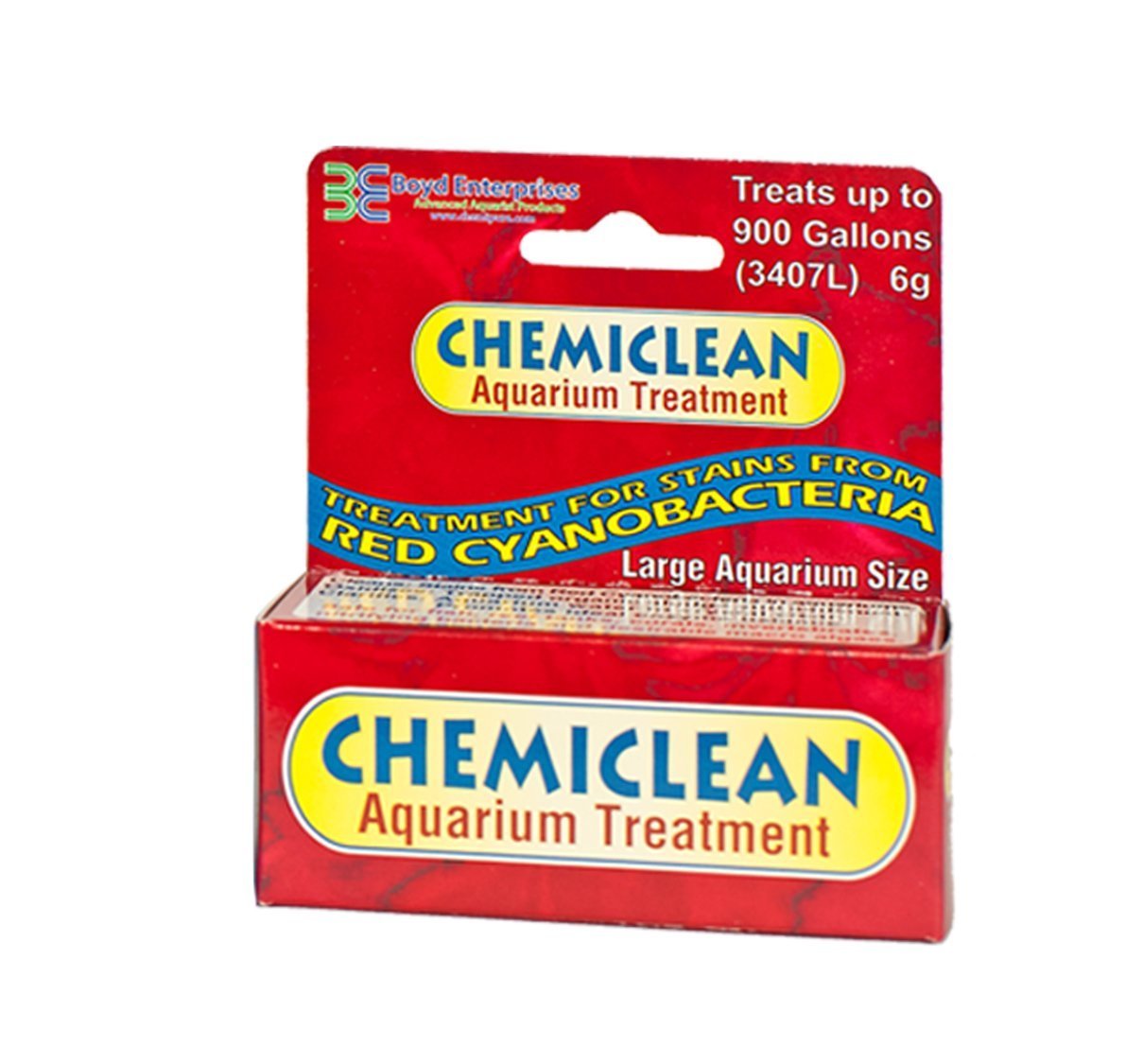 Boyd Chemi-Clean 6g bottle enables safe cyanobacteria control in marine and freshwater aquariums.
