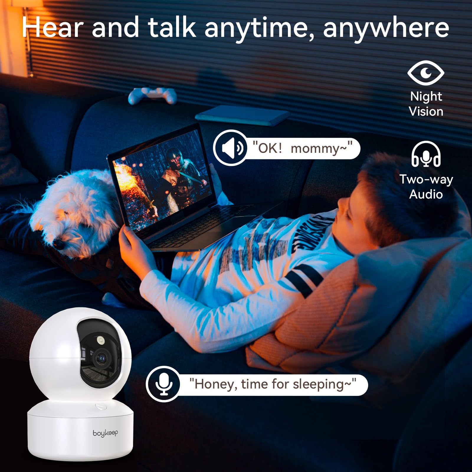 BoyKeep Indoor Camera motion tracking follows movement for proactive alerts.