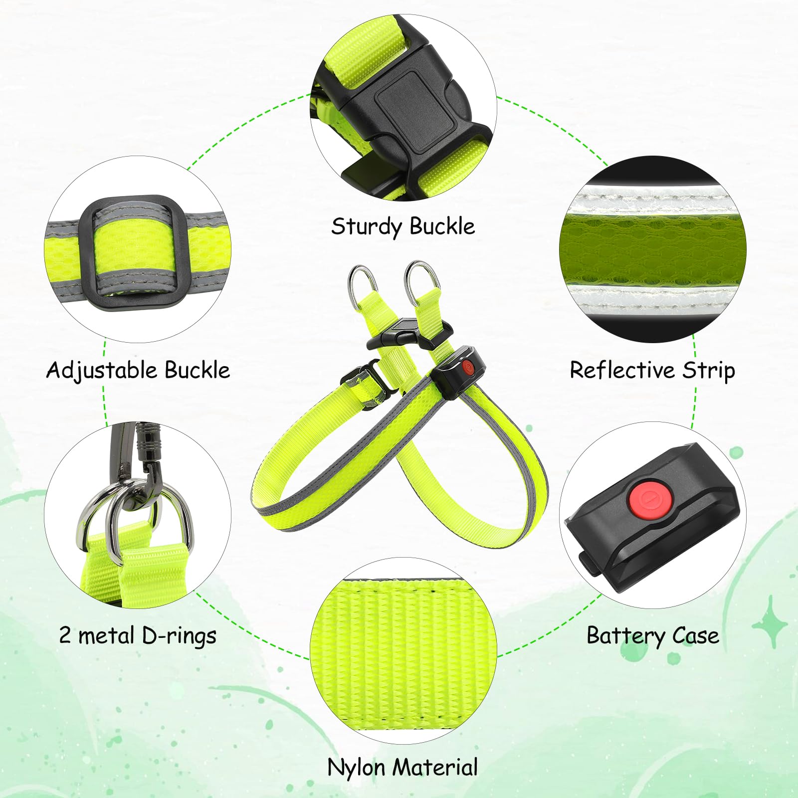 Bpawser Light Up Dog Harness back view highlighting reflective vest for evening visibility
