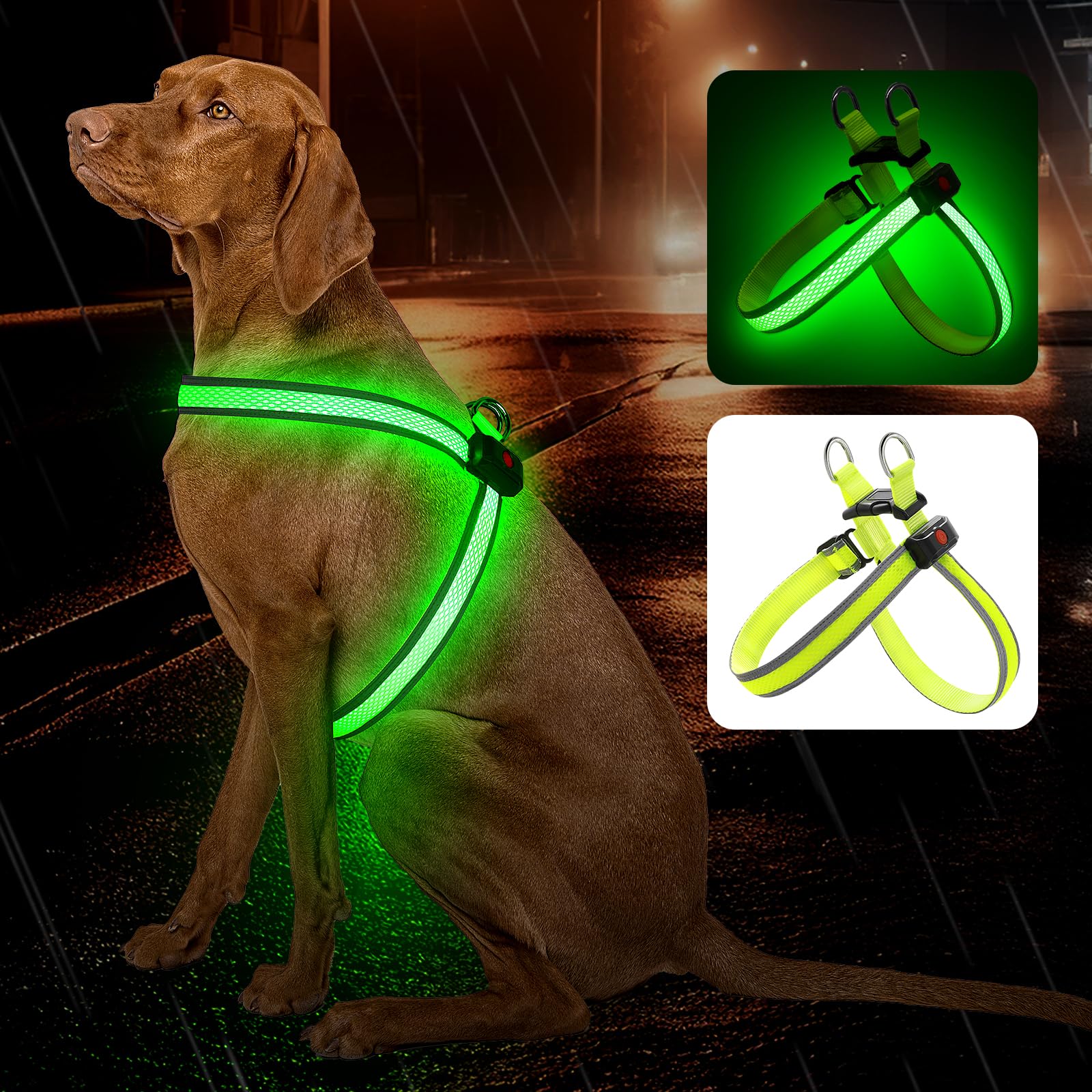 Bpawser Light Up Dog Harness front view with LEDs for safer night walking