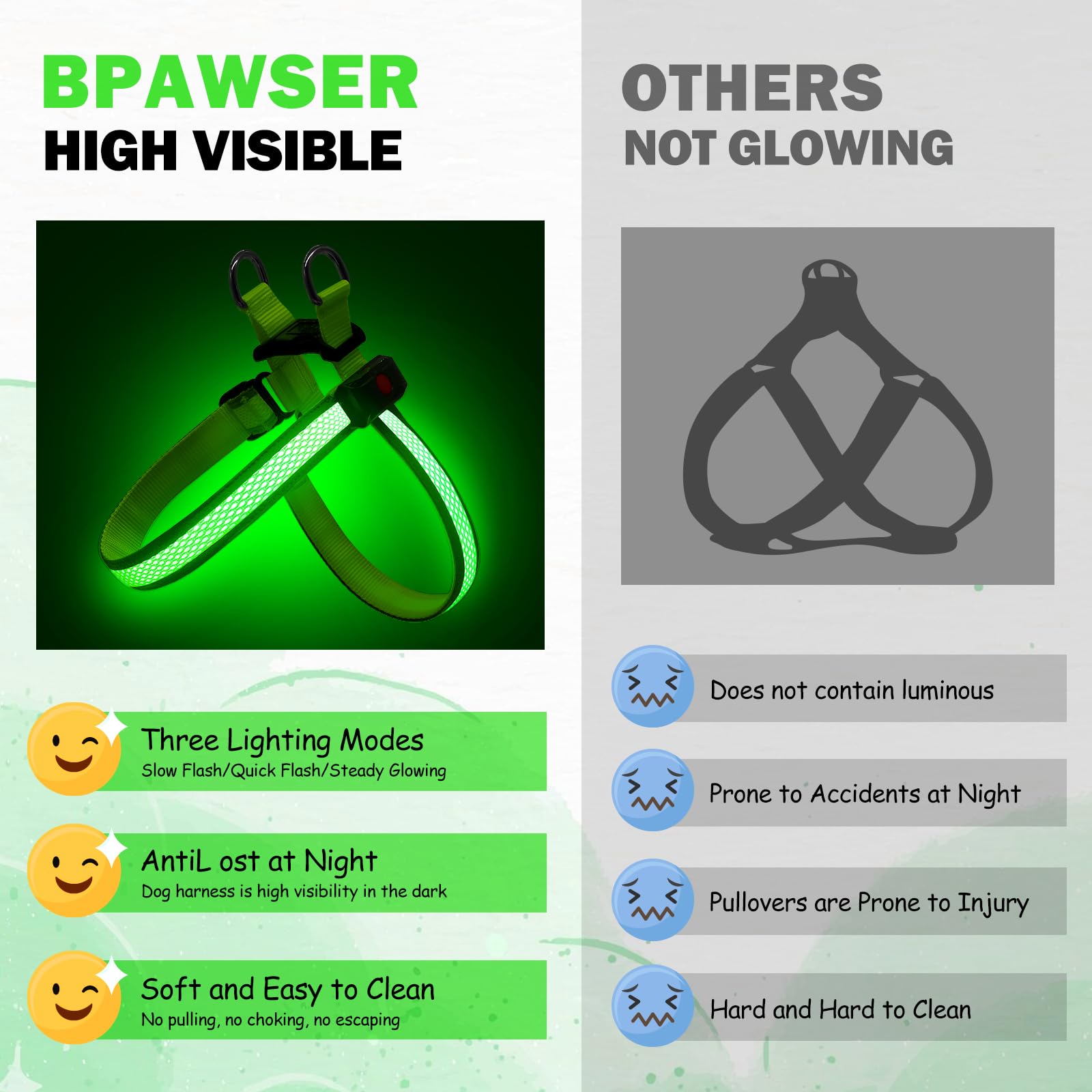 Bpawser Light Up Dog Harness illumination modes allow adaptable visibility during walks