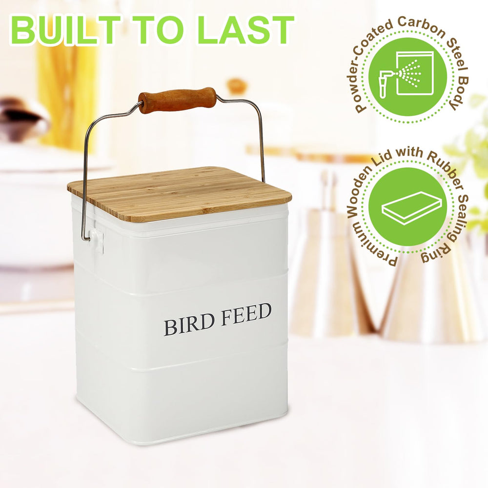 Brabtod Bird Seeds Storage Container enamel finish adds chic kitchen style.