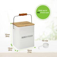 Brabtod Bird Seeds Storage Container shows scoop and inner organization for easy feeding.