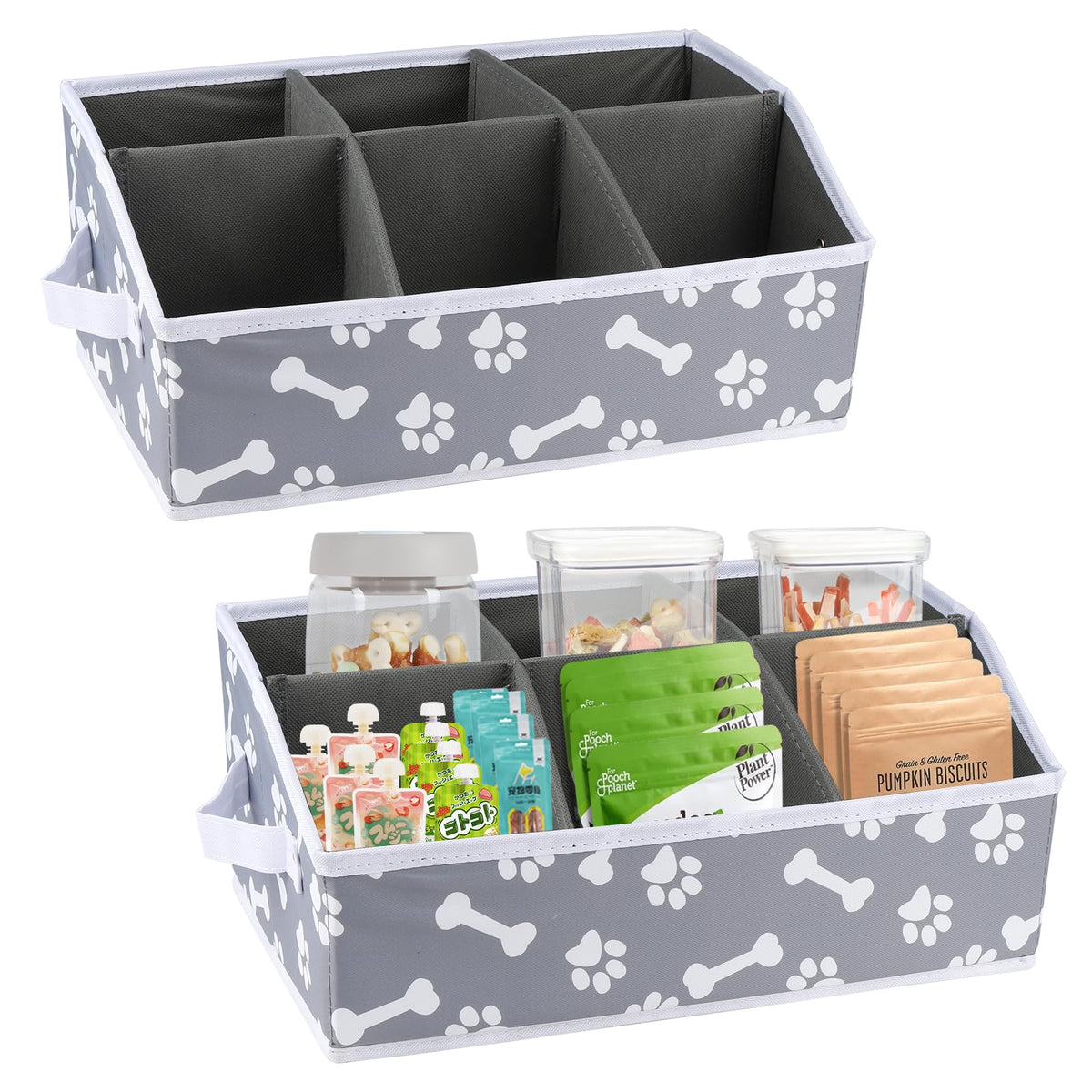 Brabtod dog storage bin with dividers keeps treats neatly sorted for easy access.