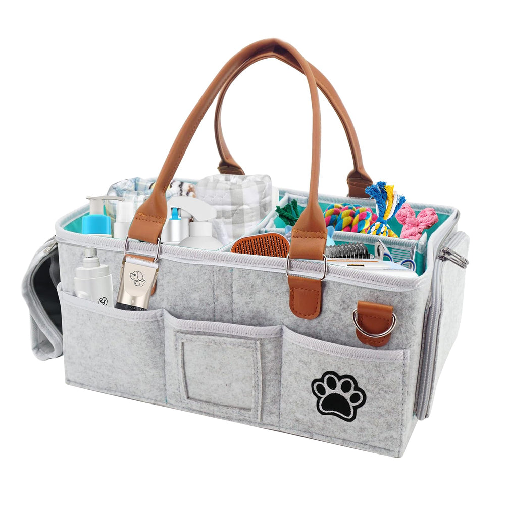 Brabtod Felt Dog Grooming Bag open with organized tools for on-the-go grooming