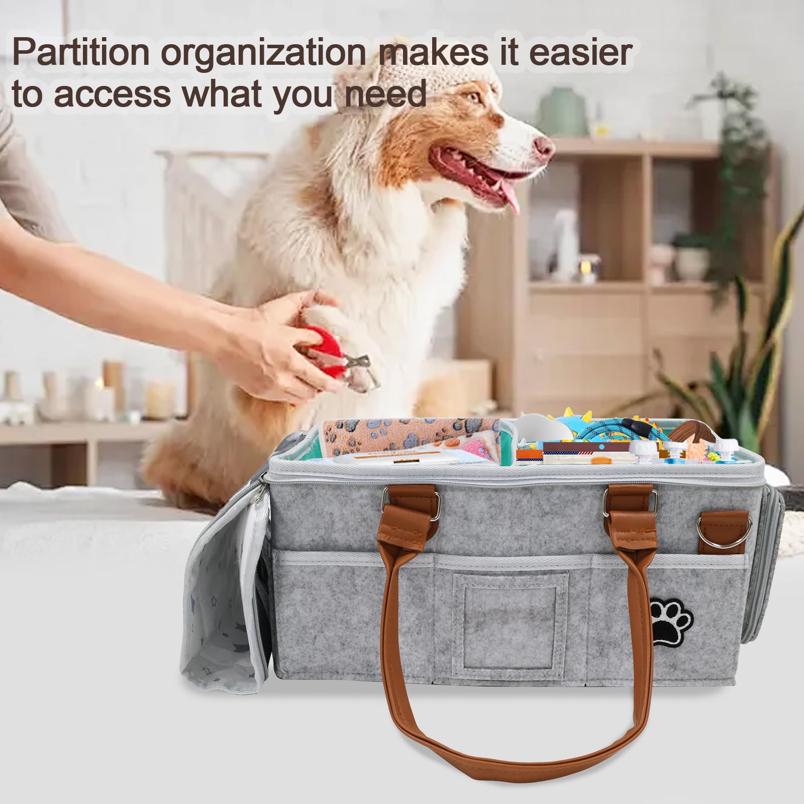 Brabtod Felt Dog Grooming Bag three compartments provide quick tool access