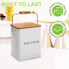 Brabtod metal tin features enamel finish for durable, stylish kibble storage