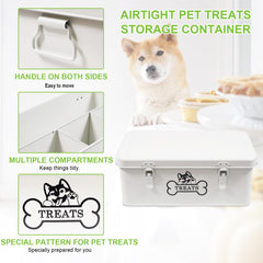 Brabtod white farmhouse treat bin complements decor while keeping dry food fresh.