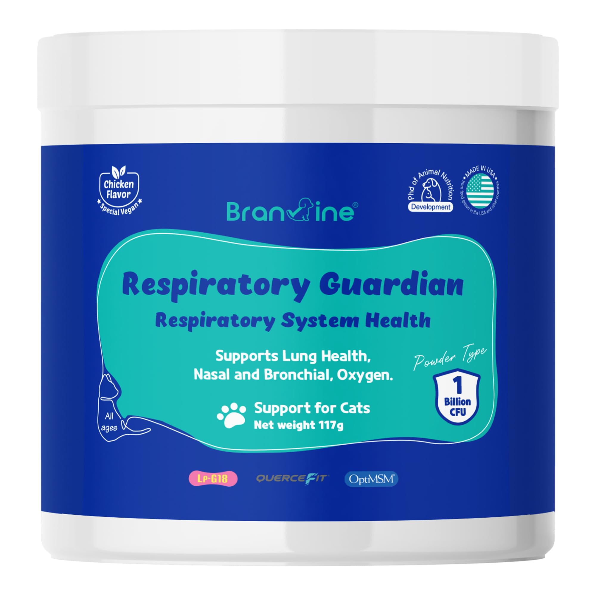 Branvine Respiratory Guardian cat bottle ready for home use to support lung health.