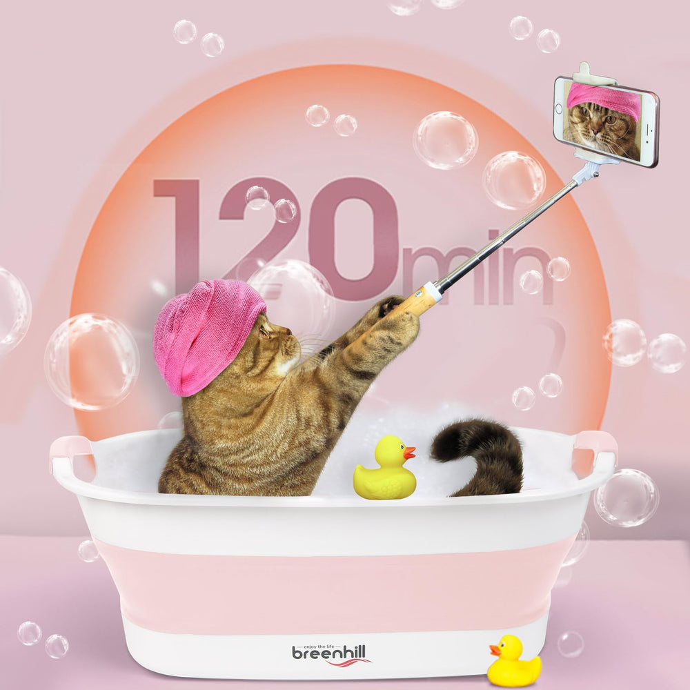 BREENHILL collapsible dog bath tub pink drain plug enables quick drainage after bath