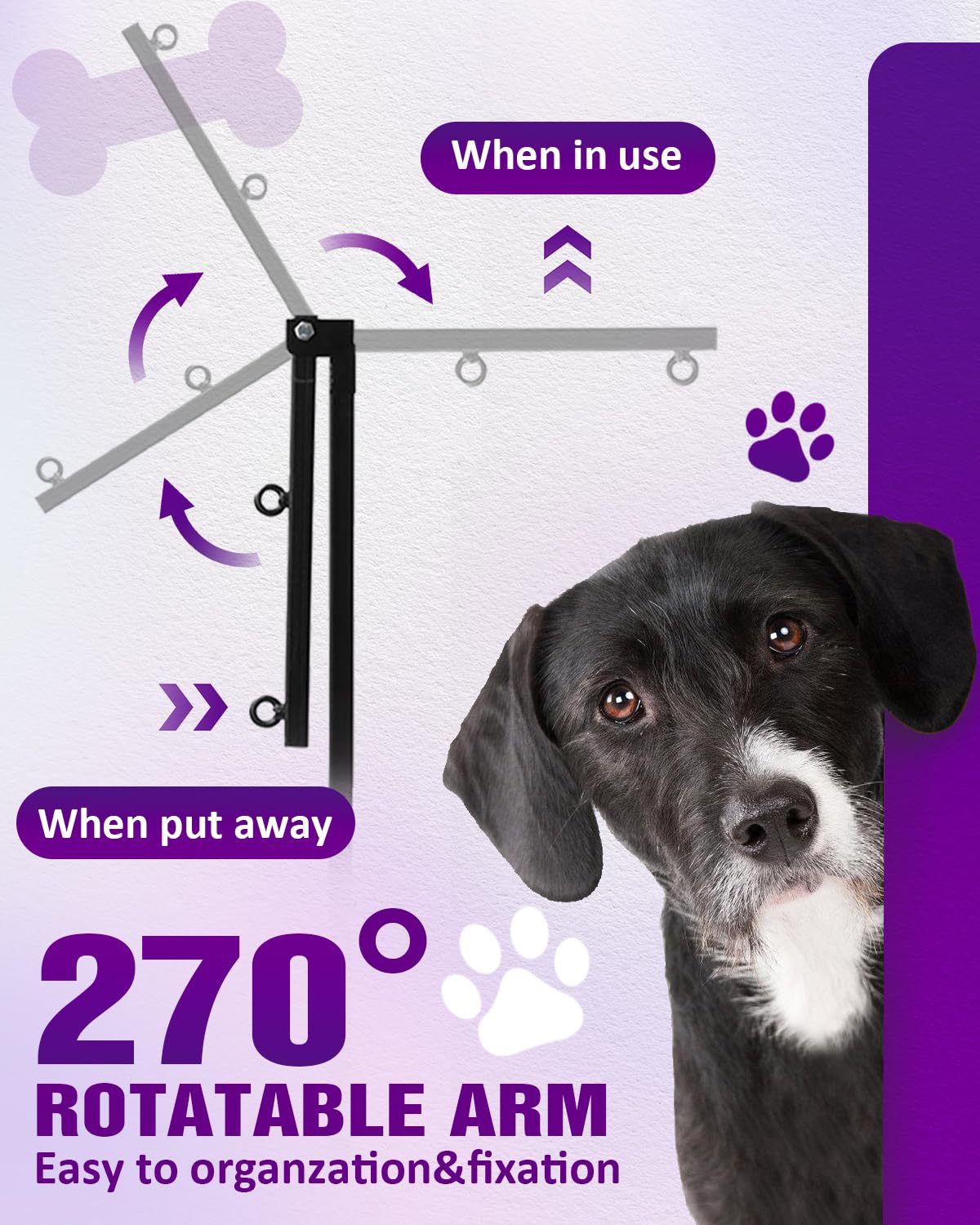 Breeze Touch dog grooming arm folded for easy transport and compact storage.