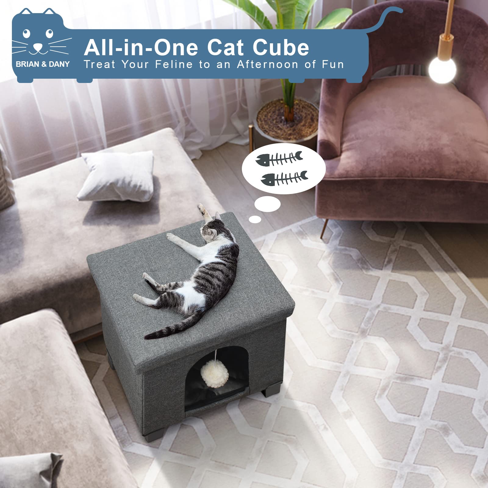 BRIAN & DANY Foldable Cat House folded flat for easy storage