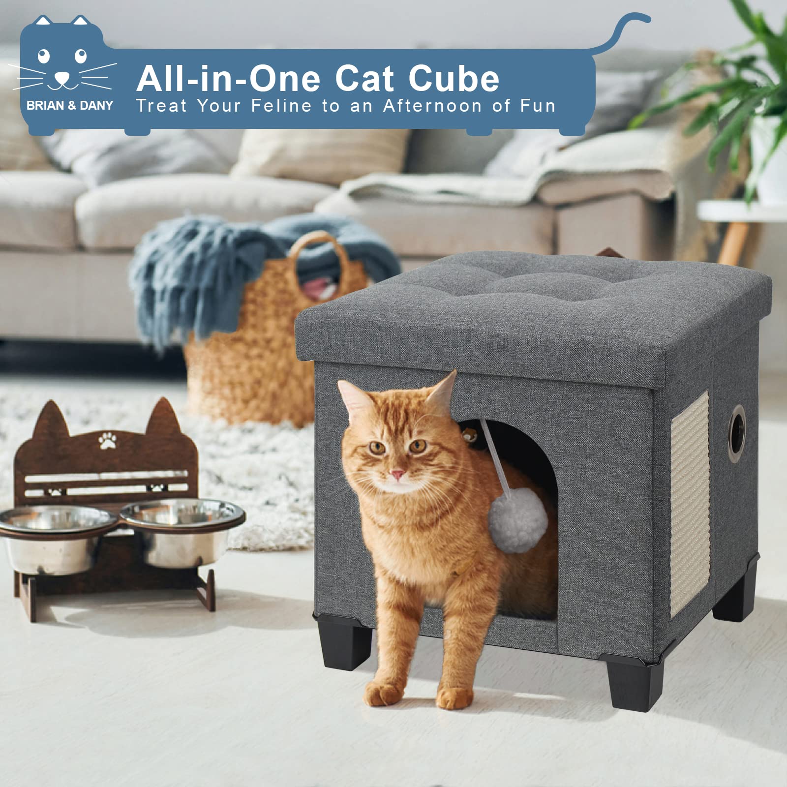 BRIAN & DANY Foldable Cat House ottoman function doubles as a small surface